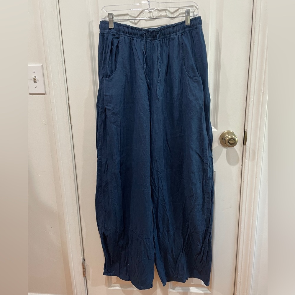 Linenfox Zoya Barrel Trouser Pants Navy Blue